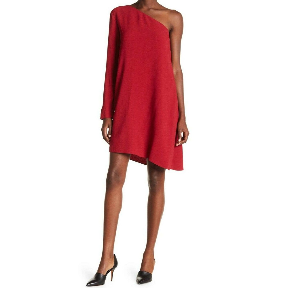 Theory NEW Sintsi Rosina One Shoulder Sleeve Crepe Dress Crimson Red Size 2